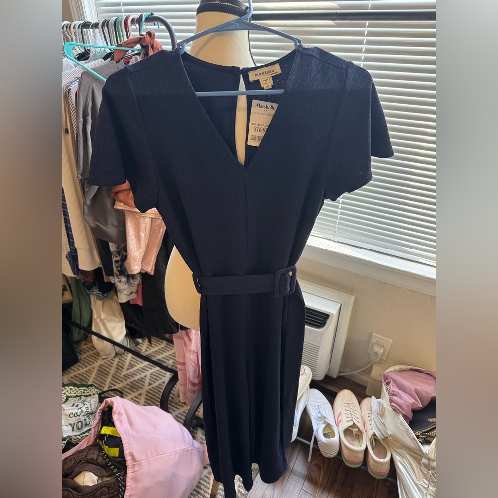 Montce Navy Belted Midi jumpsuit